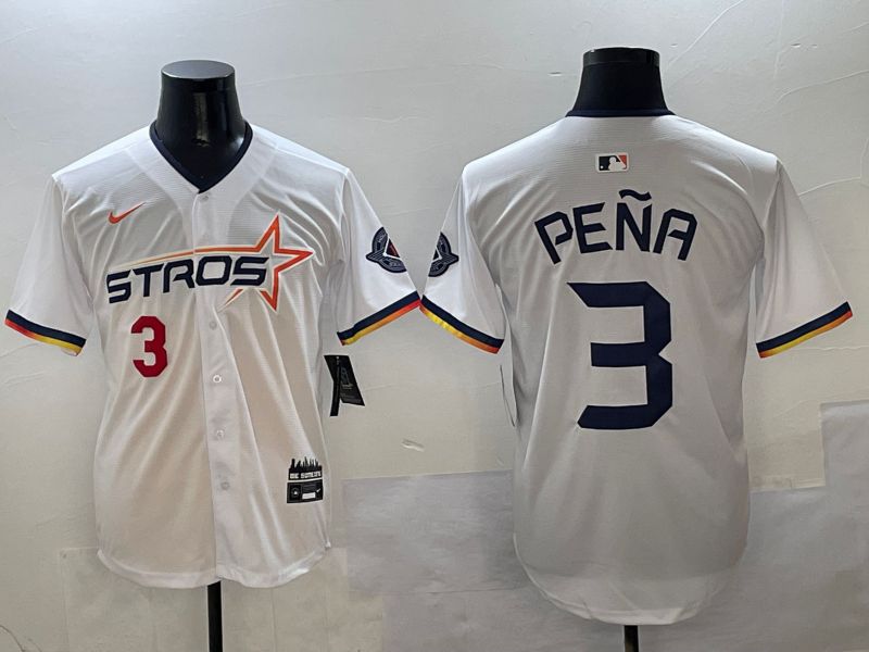Men Houston Astros #3 Pena White three generations Joint Name Nike 2025 MLB Jersey style 2->houston astros->MLB Jersey